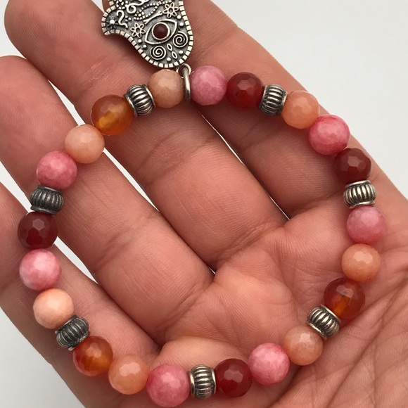 Sterling Silver Morocco 925 Agate Hamsa Bracelet - Picture 4 of 9